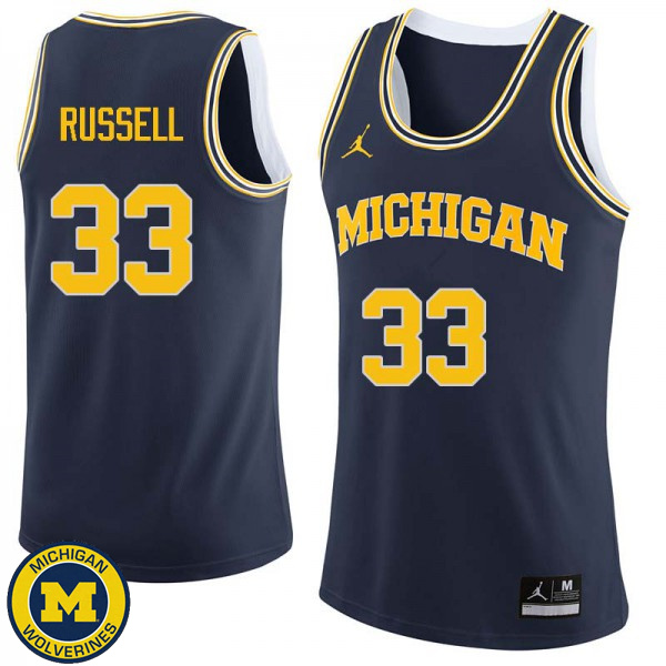 Men Michigan Wolverines #33 Cazzie Russell Navy College Basketball Jersey